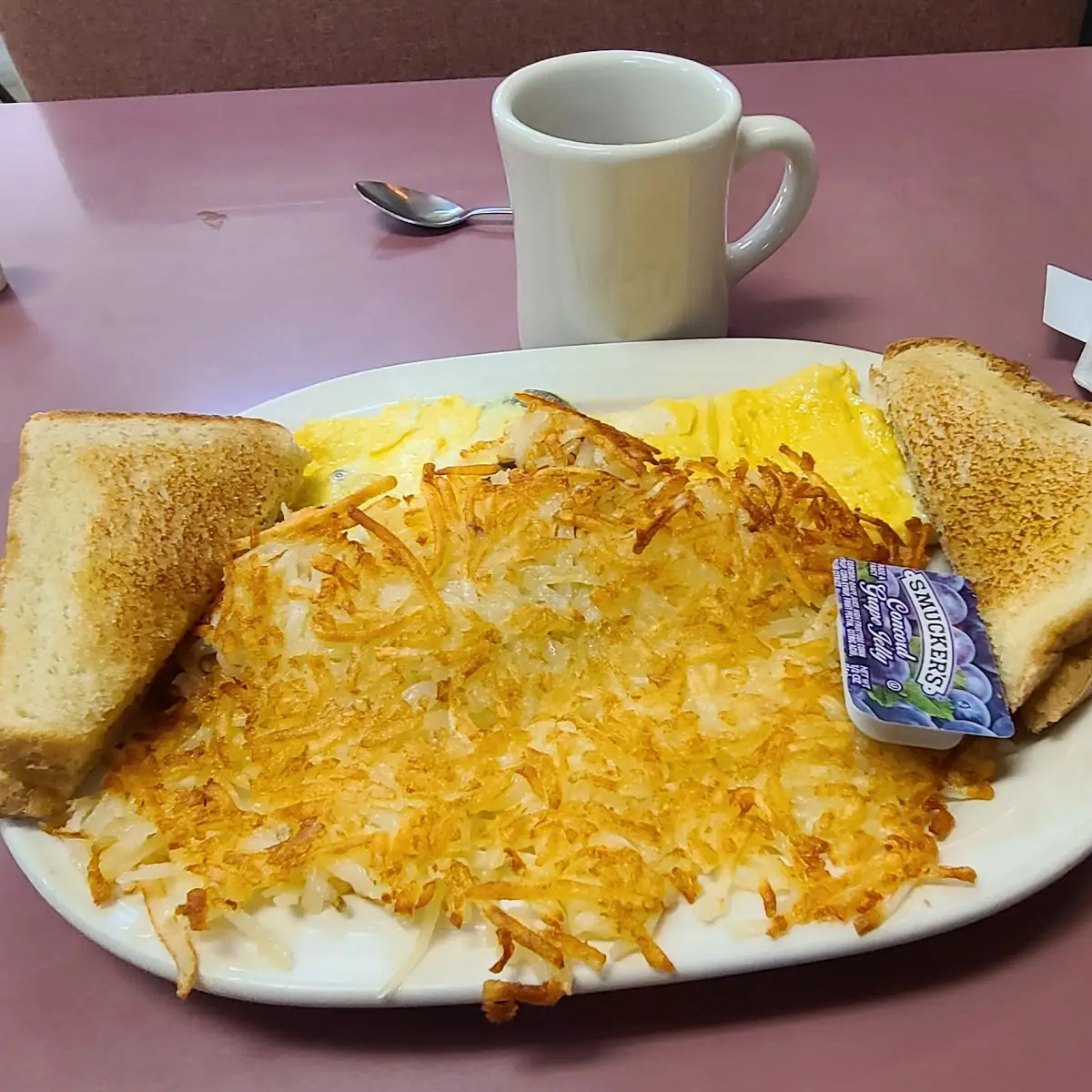 Mushroom and Cheese Omelette and Hash Browns