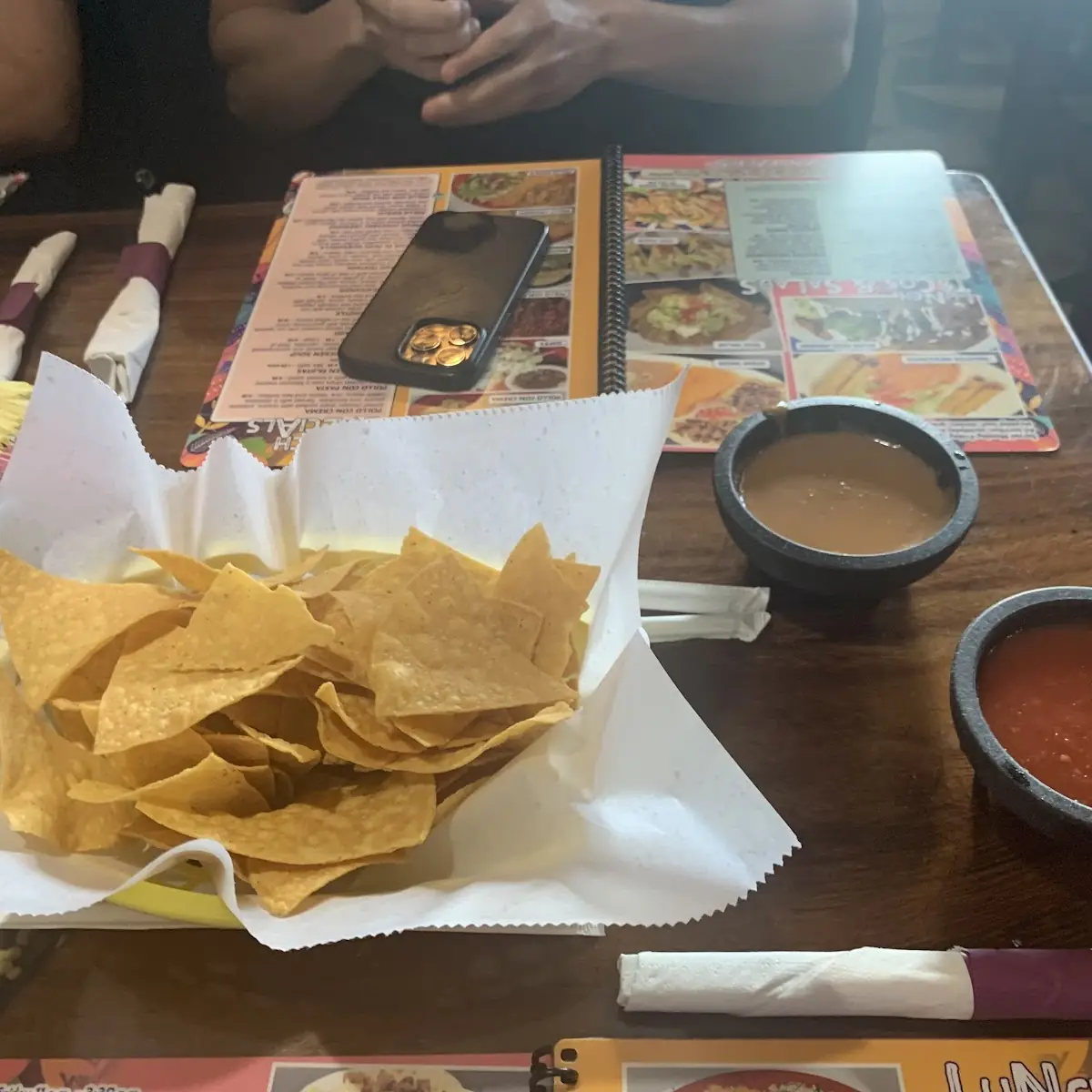 Chips Salsa and Bean Dip
