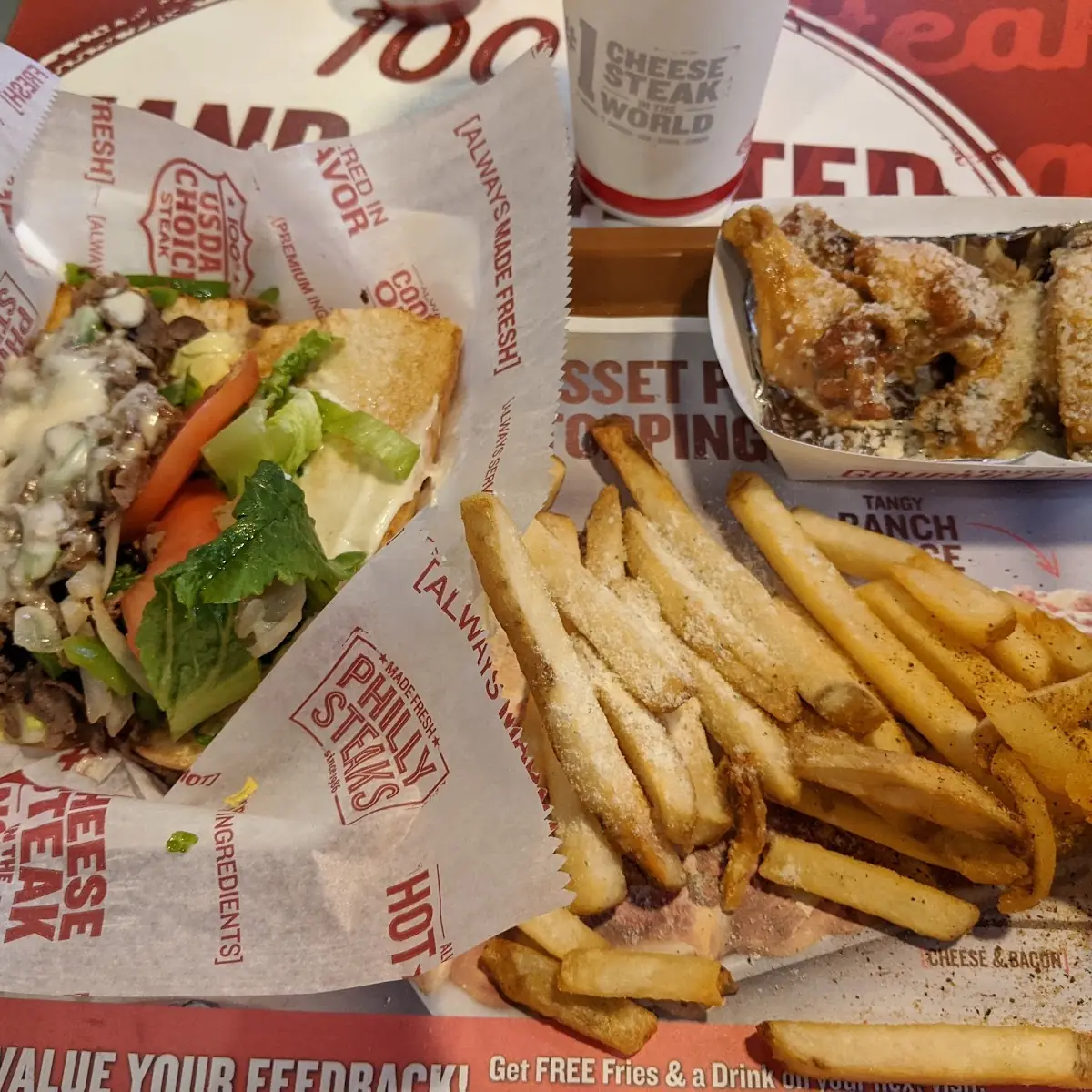 Philly Cheese Steak and Wings Combo