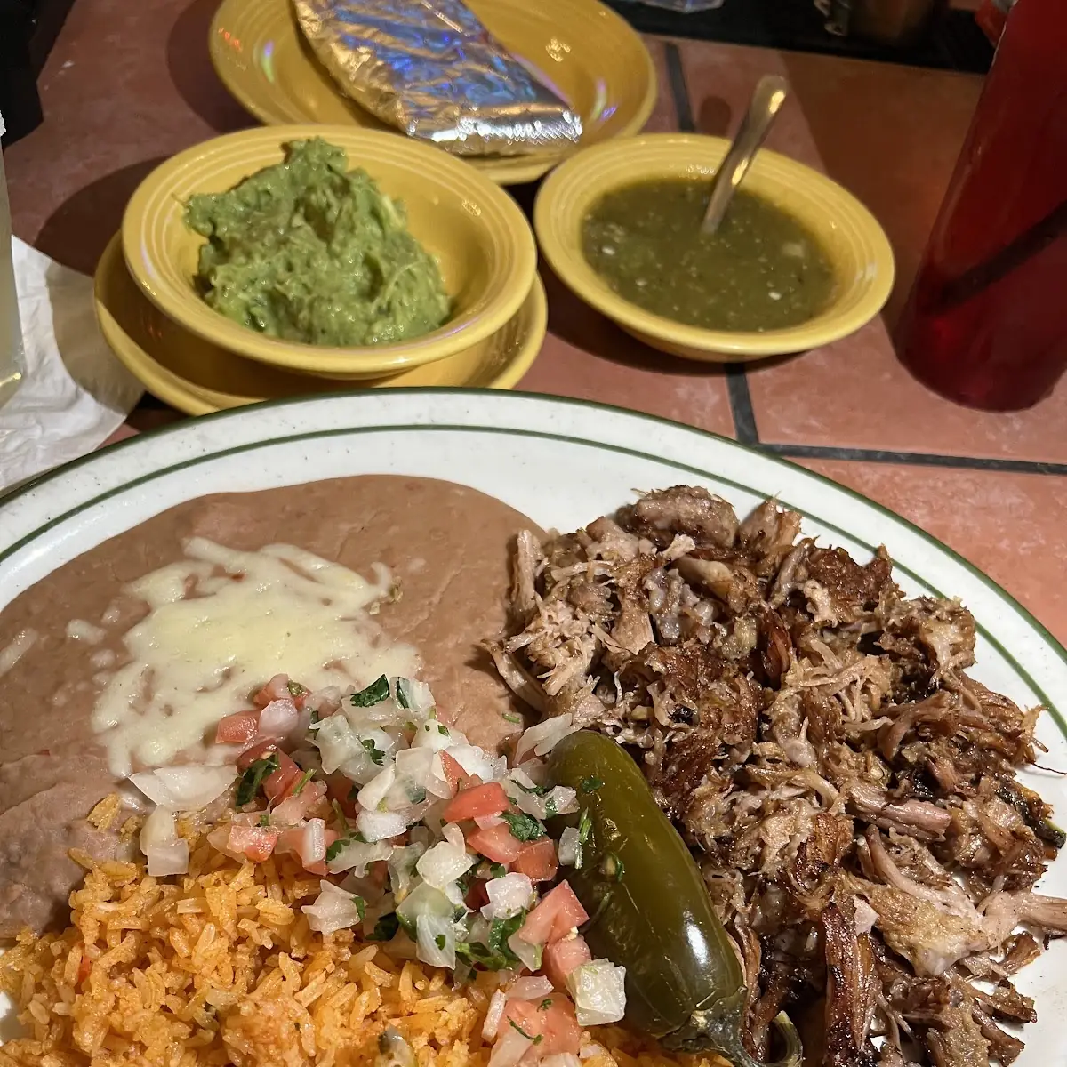 One Beef Taco Rice and Beans