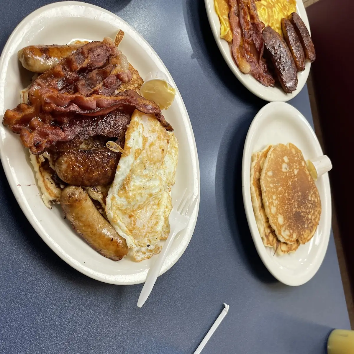 Bacon Eggs Grits Hash Brown Potatoes Rye Toast Coffee