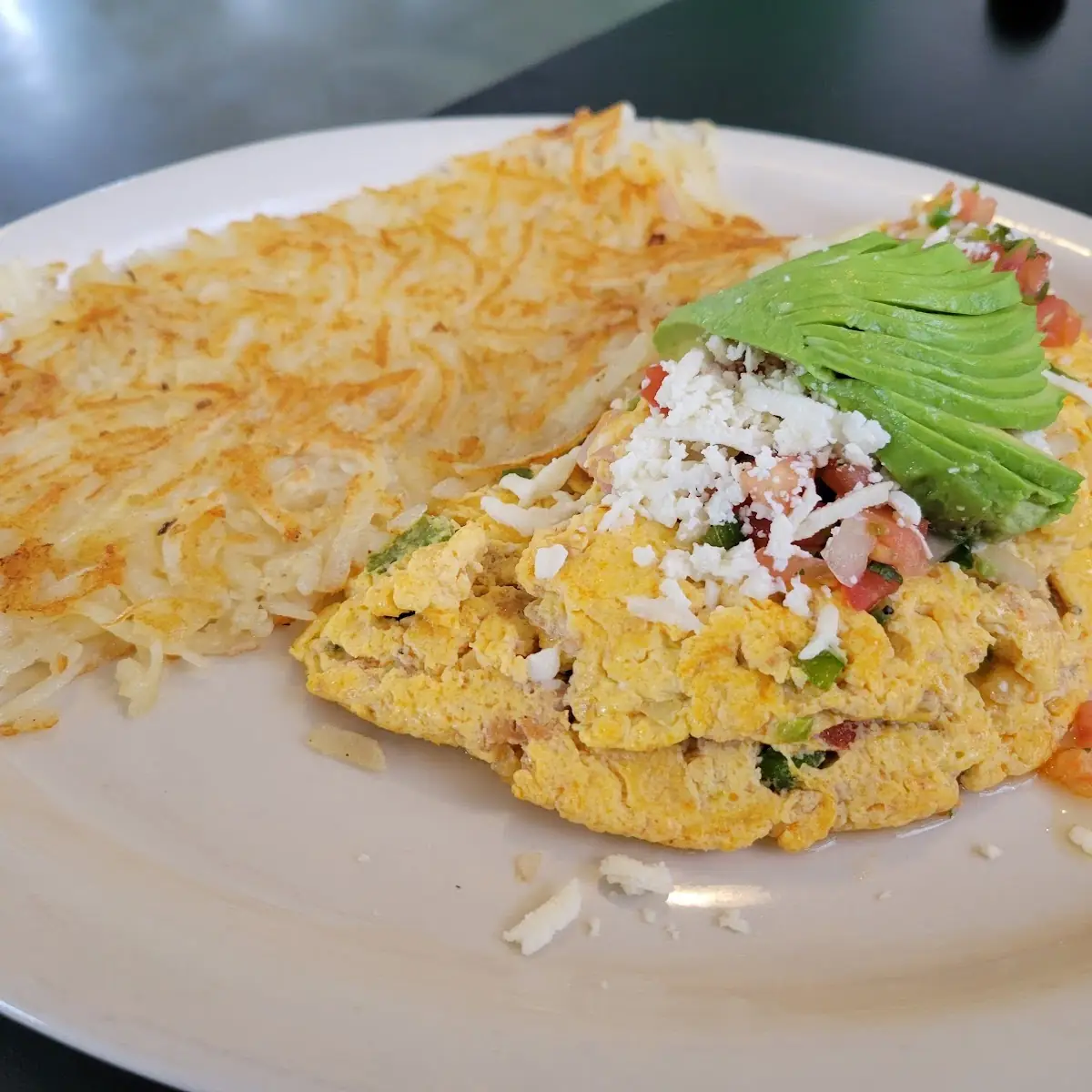 50 50 Omlette with Hash Browns