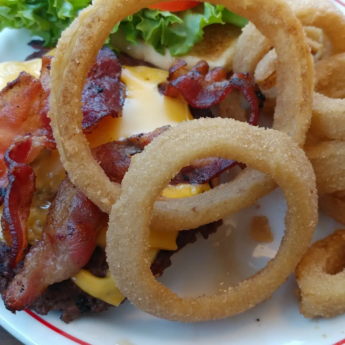 Bacon Cheeseburger and Onion Rings