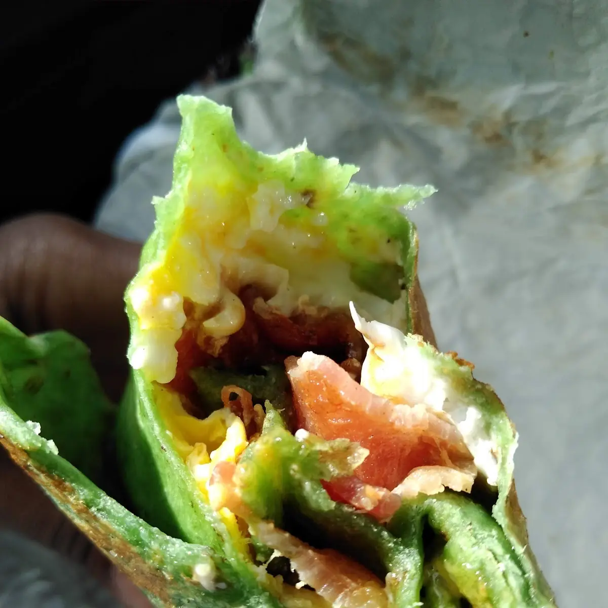 The Pig on Spinach Wrap with Spicy Mayo