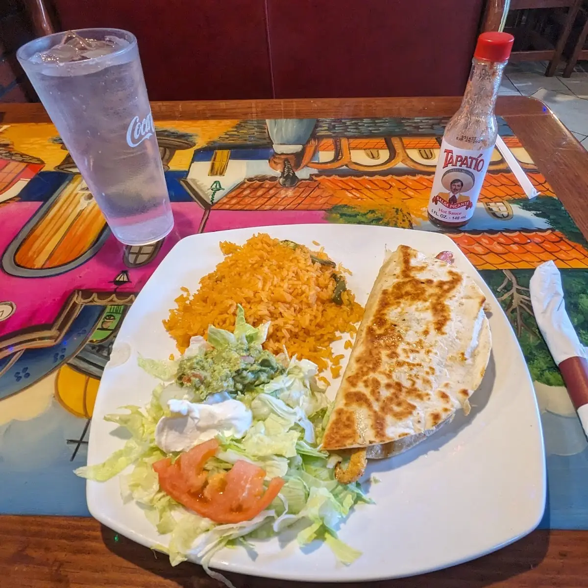 Steak Quesadilla with Rice and Salad