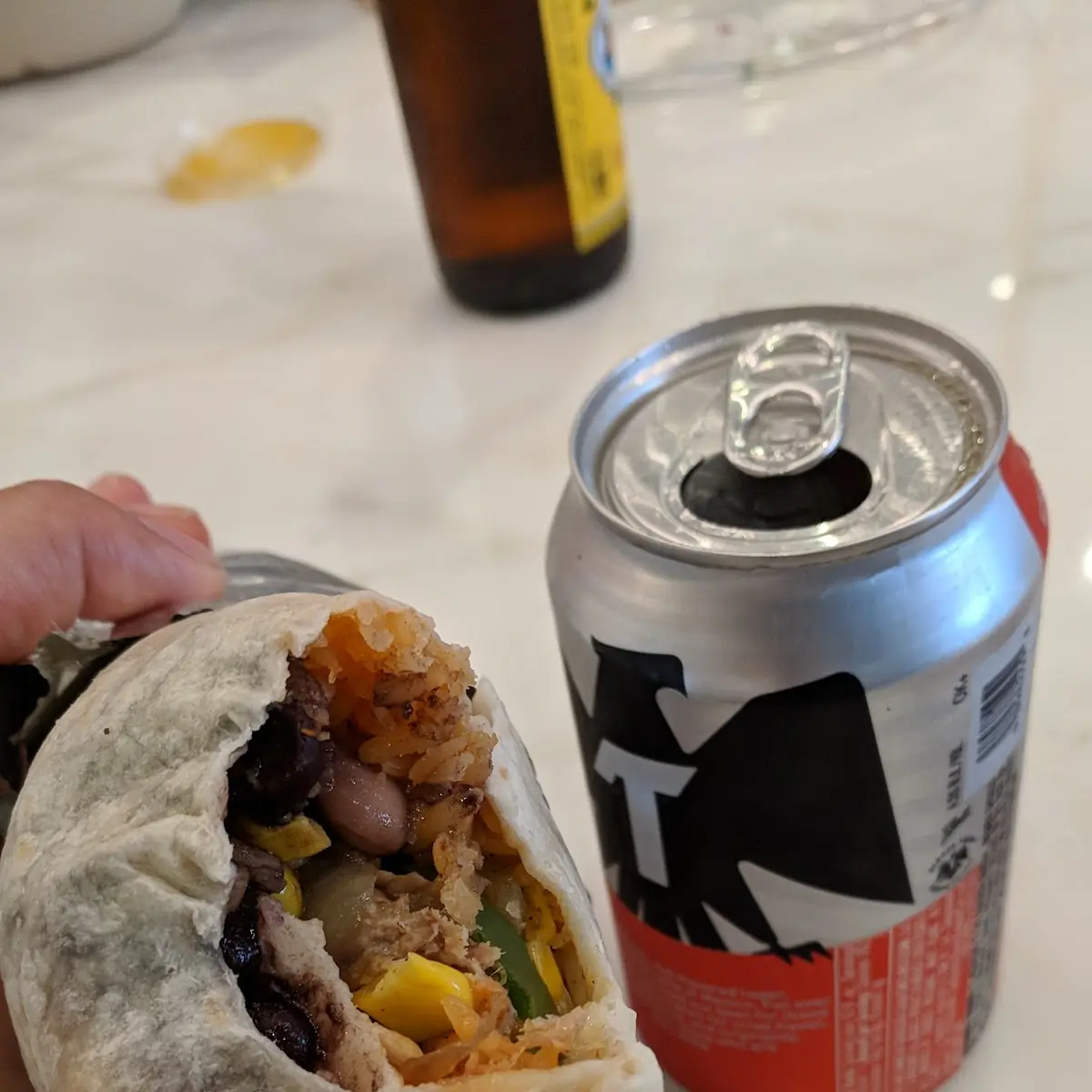 Carnitas Burrito & Tecate