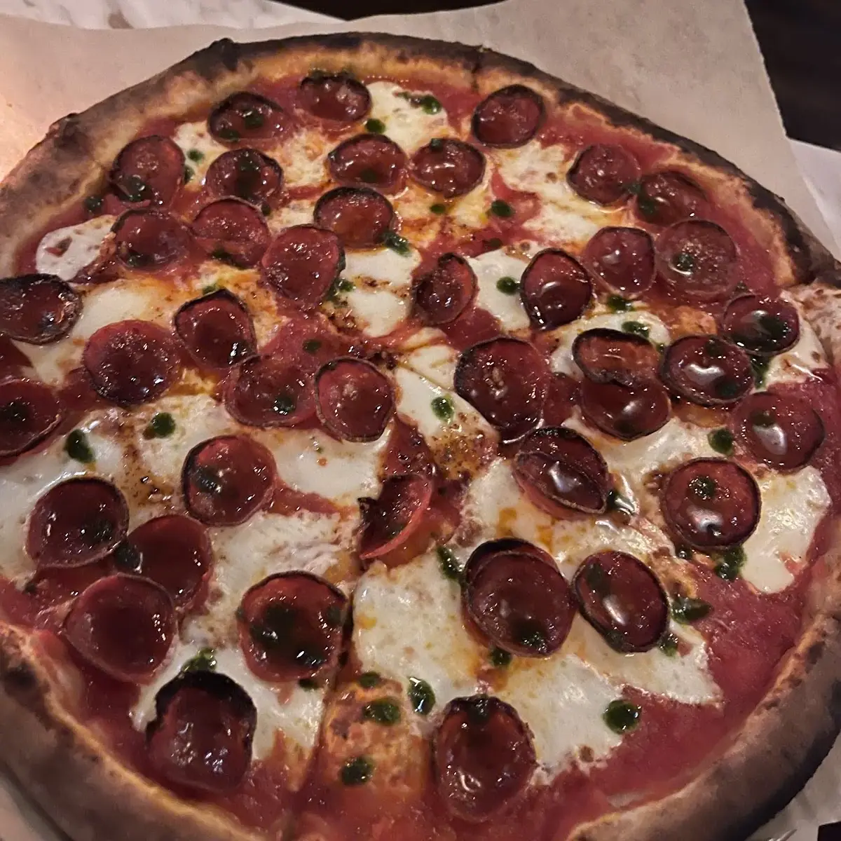 Pepperoni Mozzarella Pizza and Red Wine