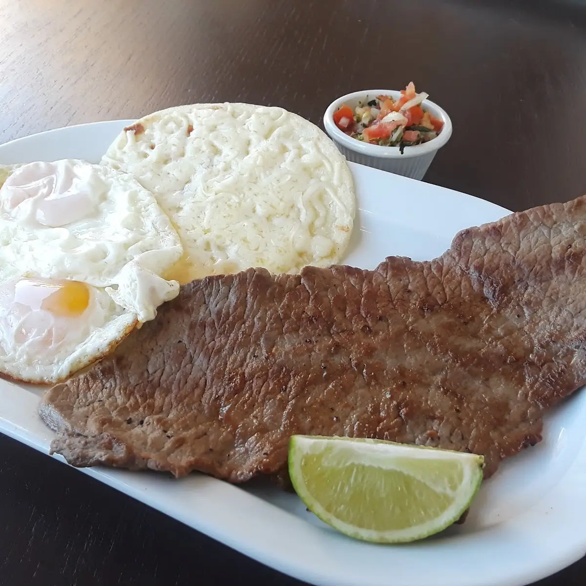 Steak and Scrambled Eggs with Arepa