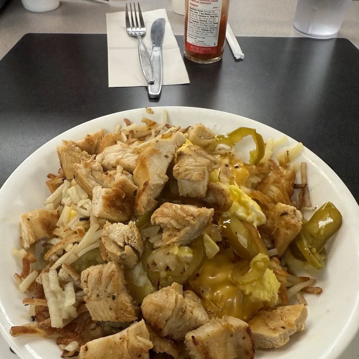 Chicken Hash with Scrambled Eggs