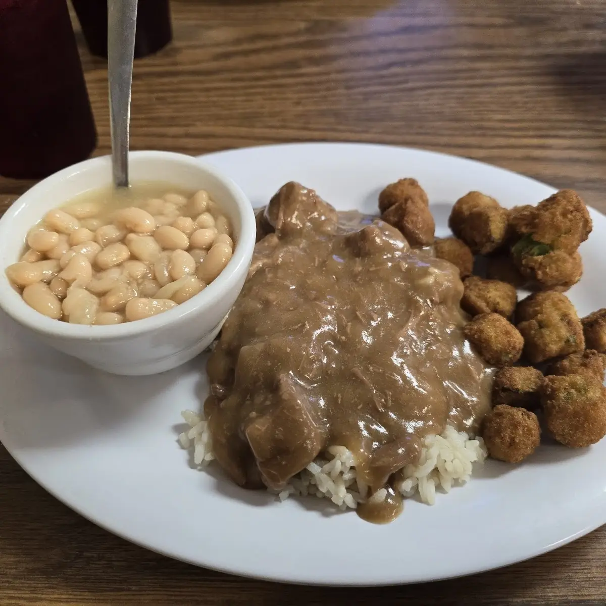 Beef Tips and Rice with Gravy Okra Beans