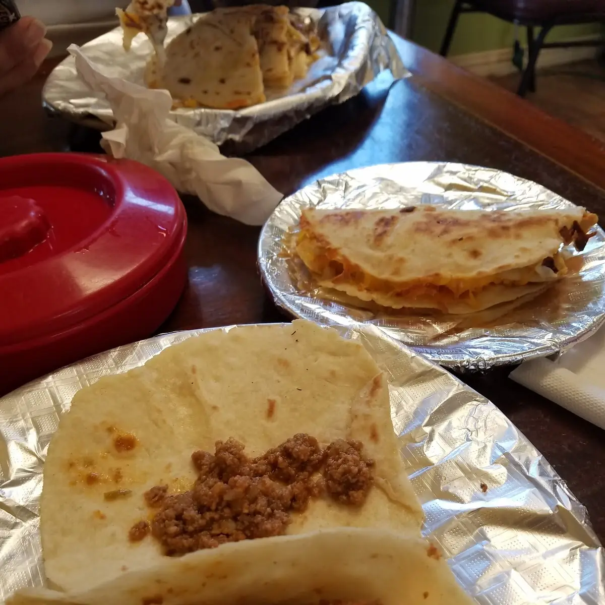 Picadillo Tacos and Chicken Quesadilla