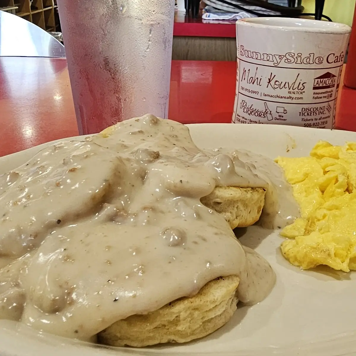Biscuits and Sausage Gravy with 2 Eggs