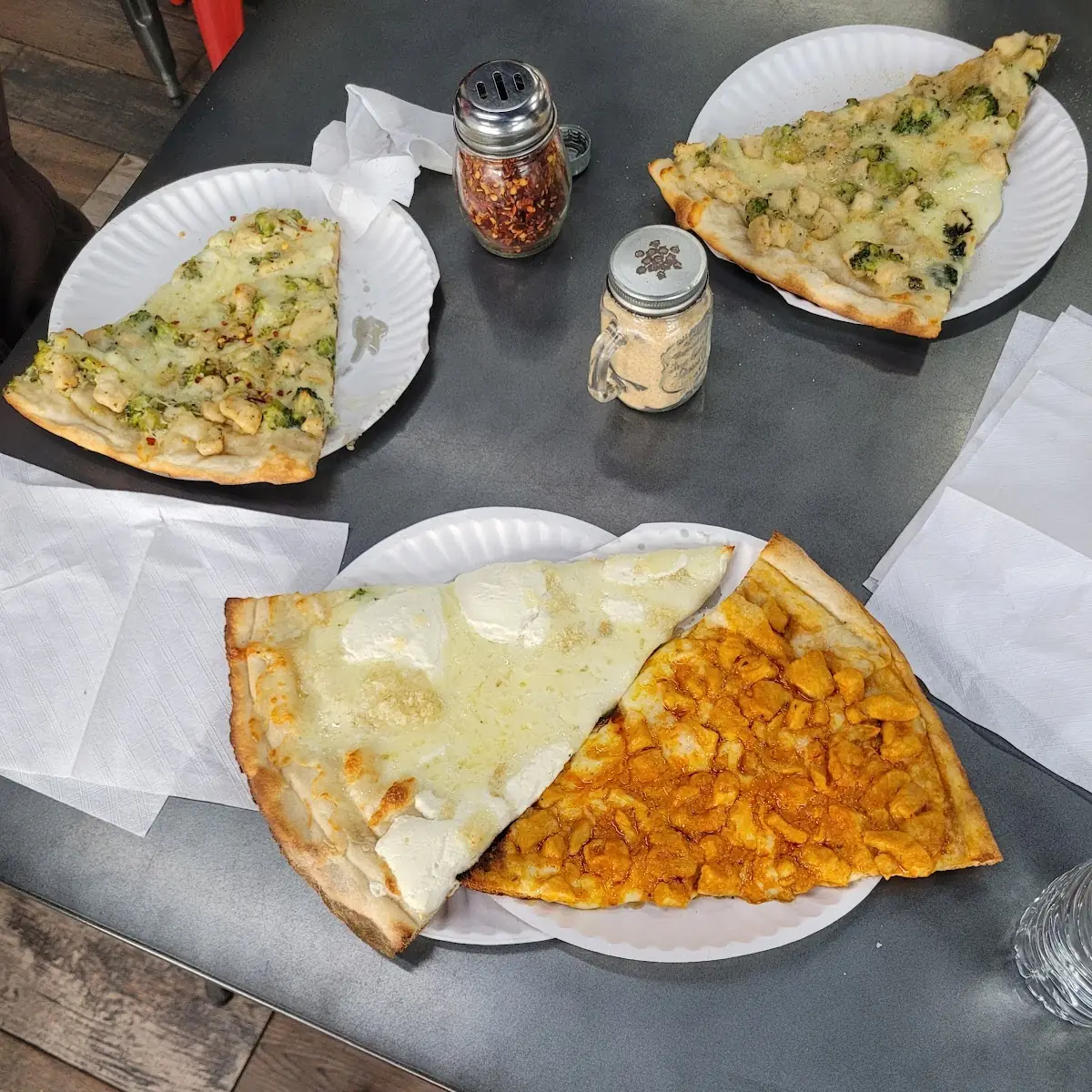 Chicken Alfredo with Broccoli Slices White Slice Buffalo Chicken Slice