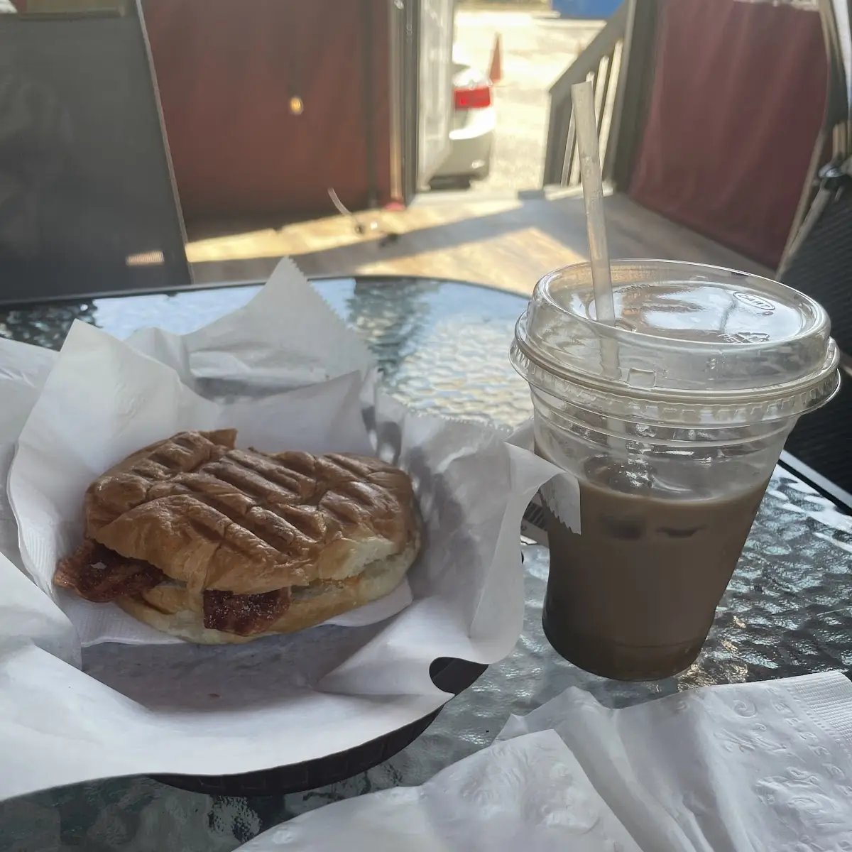 Turkey Bacon Egg and Cheddar Croissant Sandwich
