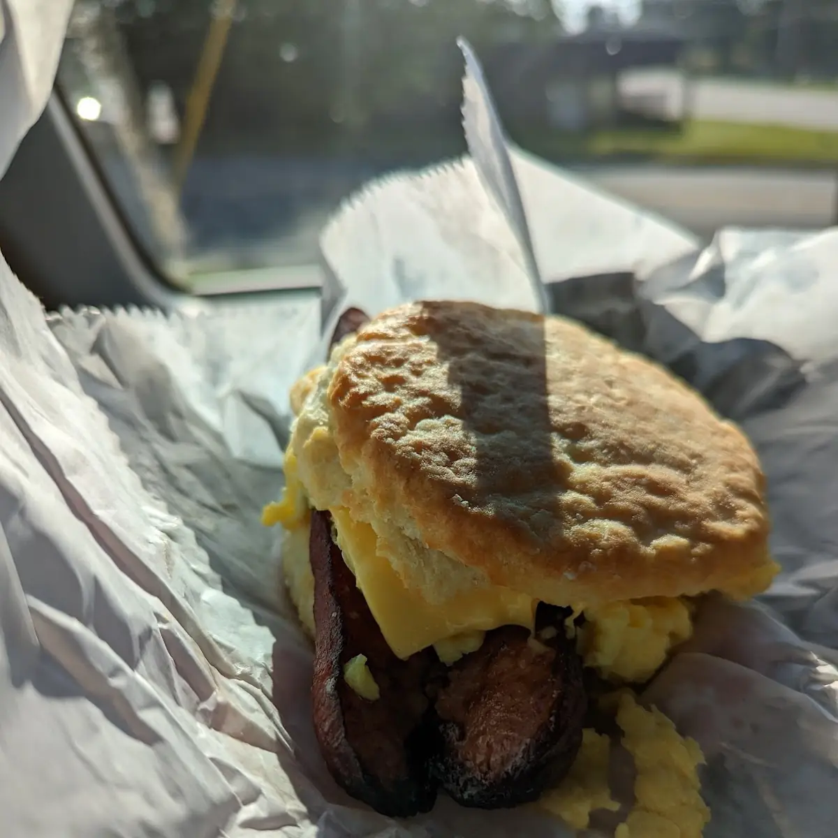 Smoked Sausage Egg and Cheese Biscuit