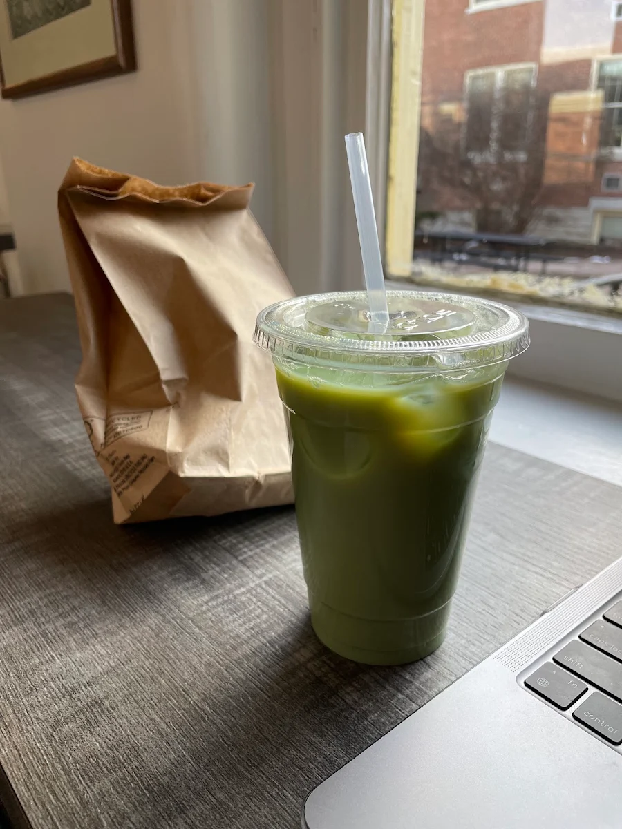 Iced Matcha Latte and Pastry