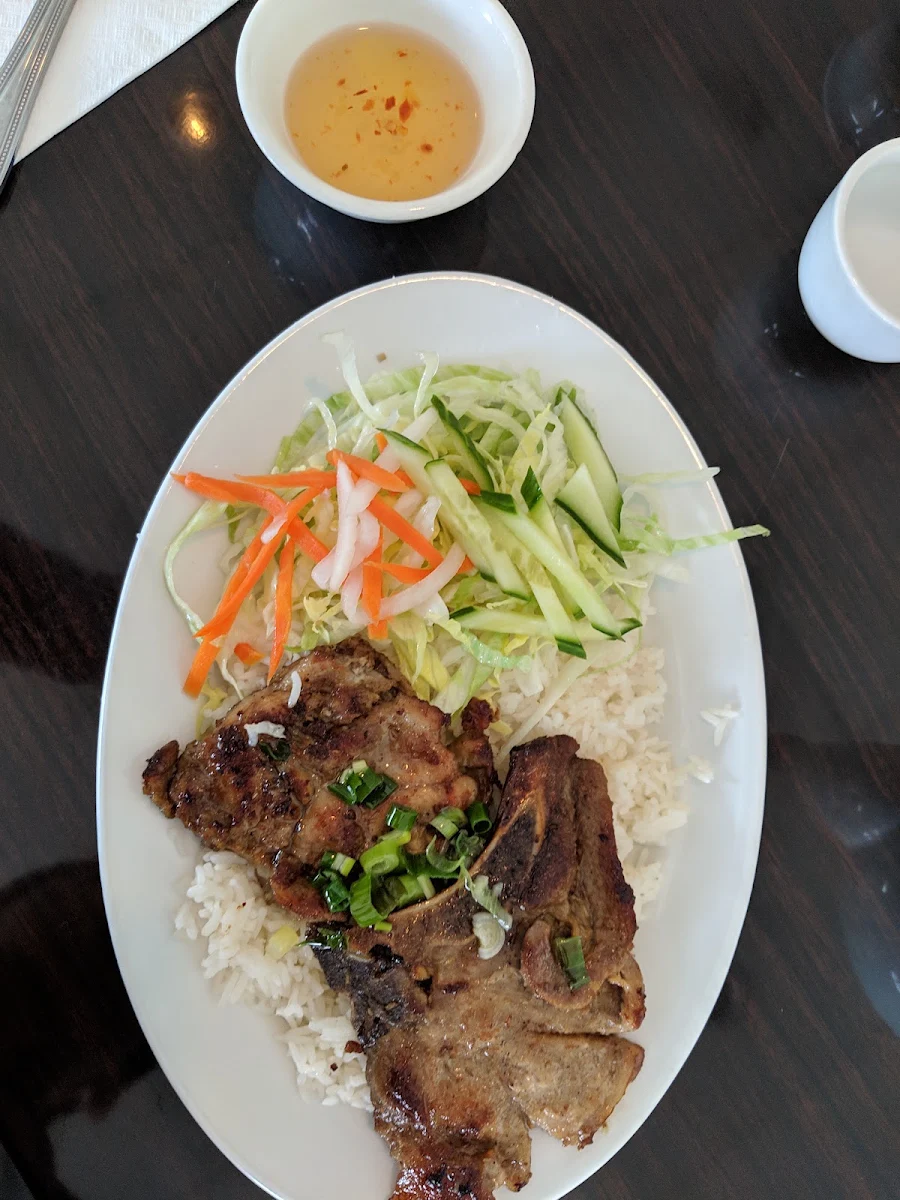 Lemon Grass Chicken and BBQ Pork Rice Plate