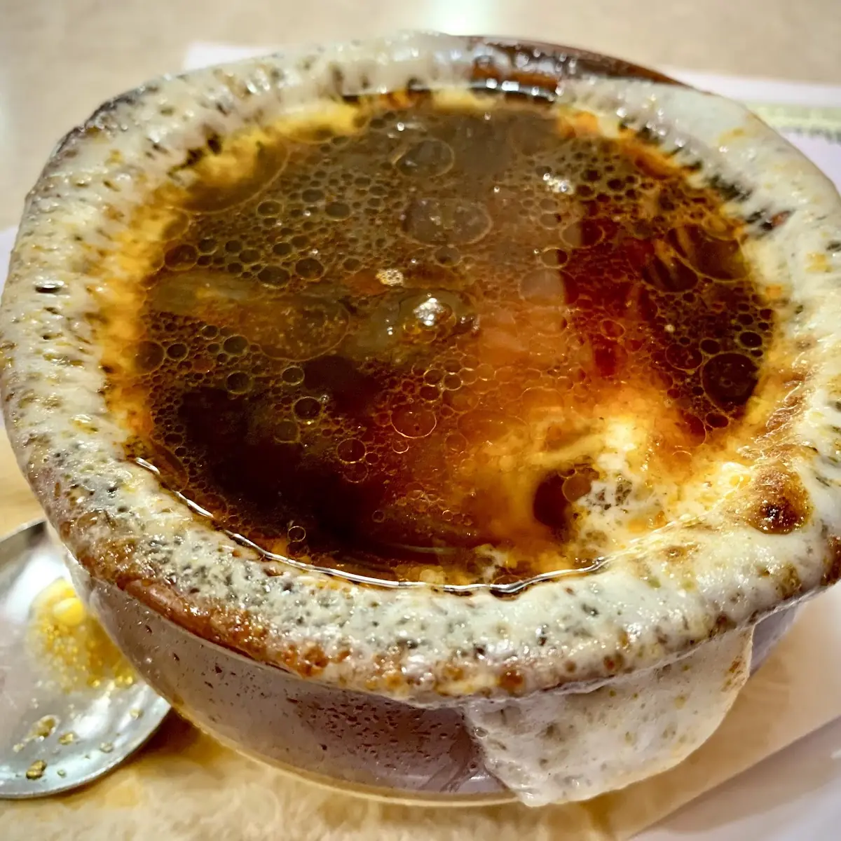 French Onion Soup with Melted Mozzarella Cheese
