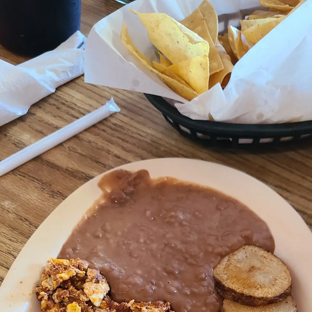 Chorizo Plate 2 Eggs Scrambled with Chorizo Served with Bean Papas and Tortillas