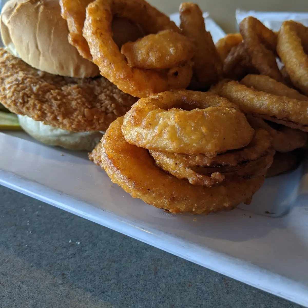 Tenderloin Sandwich and Onion Rings