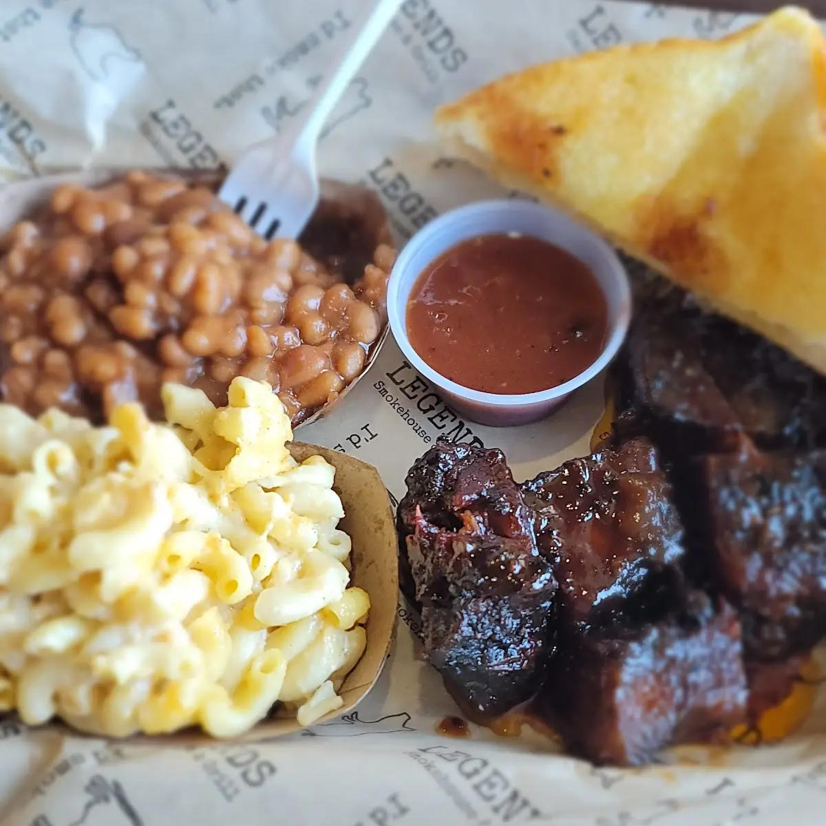 Burnt Heaven w Mac and Cheese and Baked Beans