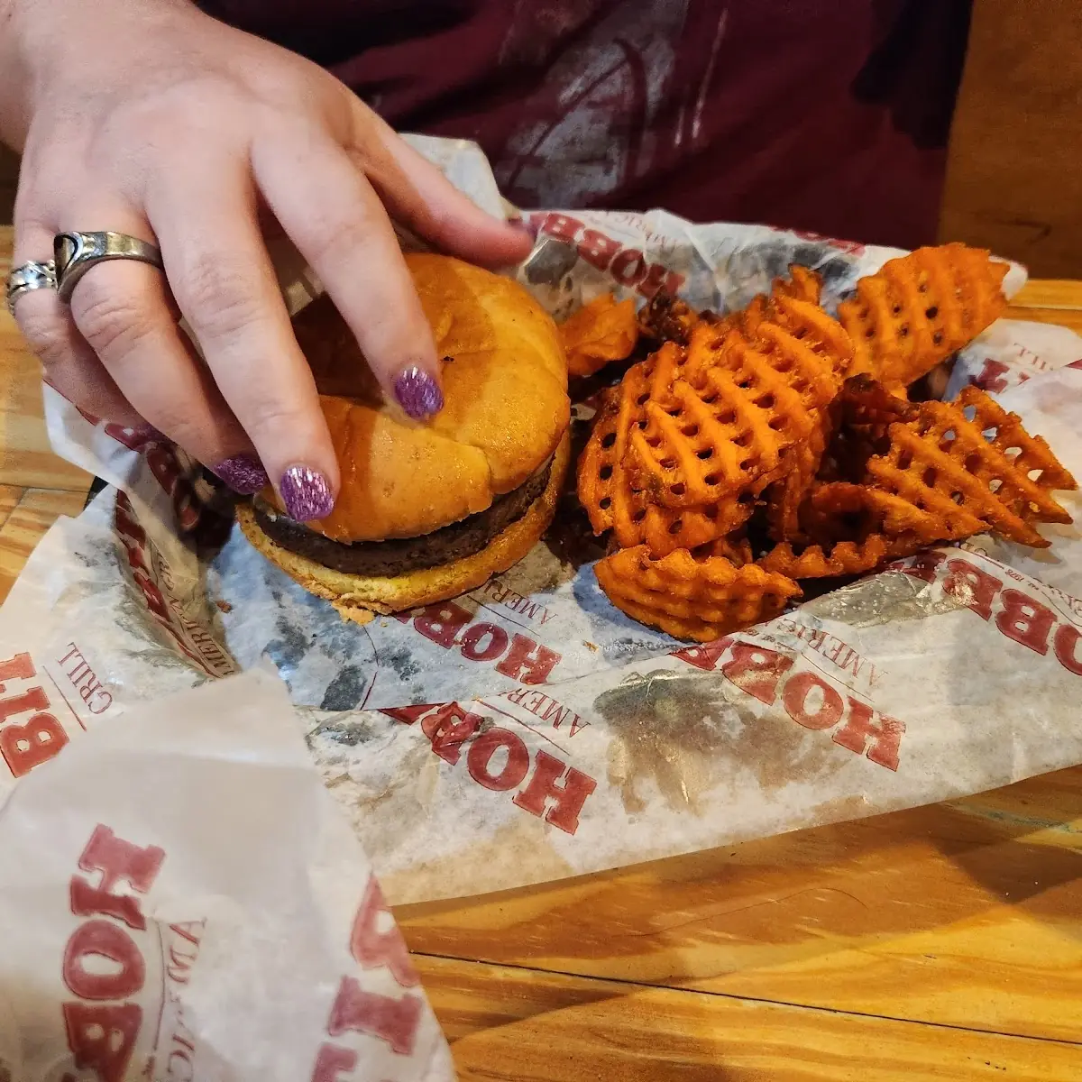 Cheeseburger and Waffle Fries