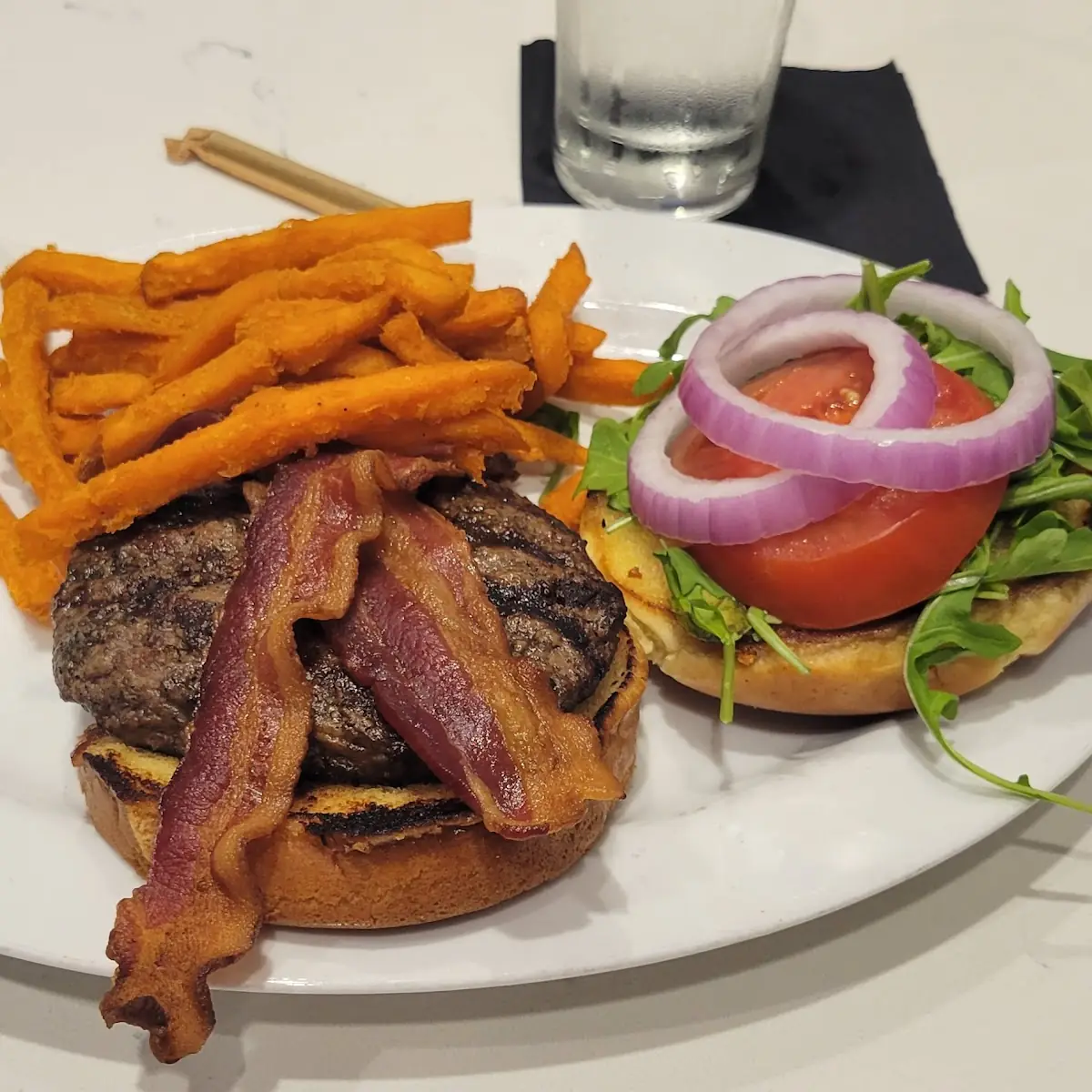 Cheese Burger with Sweet Potato Fries