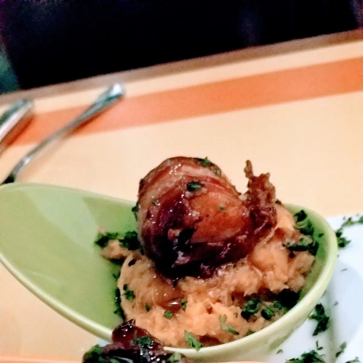 Bacon Wrapped Scallops with Maple Syrup Mashed Sweet Potatoes