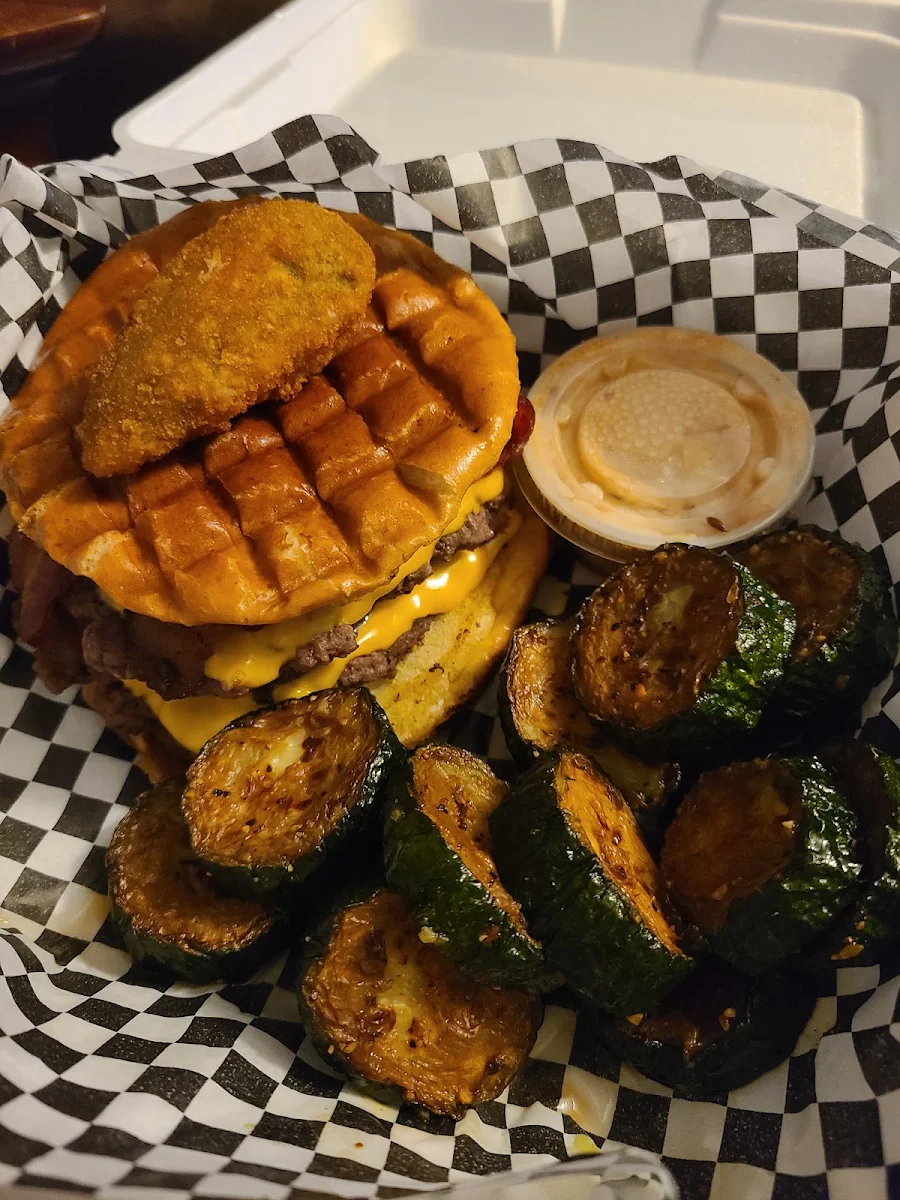 Double Smoosh Burger and Fried Zucchini