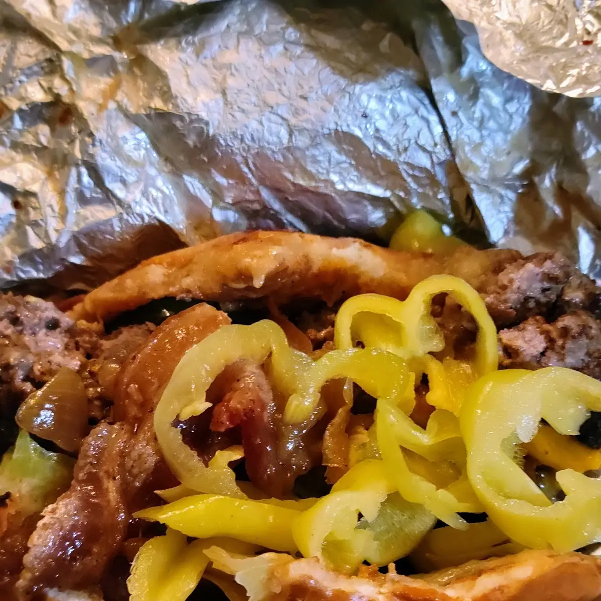 Double Bacon Cheese with Banana Peppers