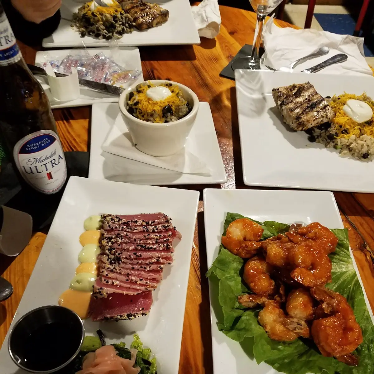 Seared Ahi and Fried Shrimp
