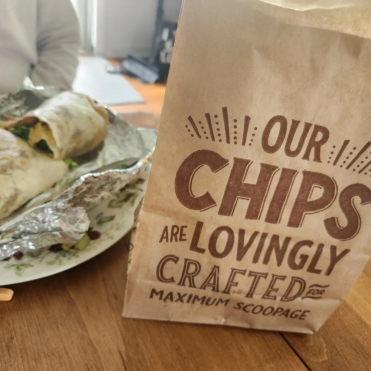 Chicken Burrito and Chips