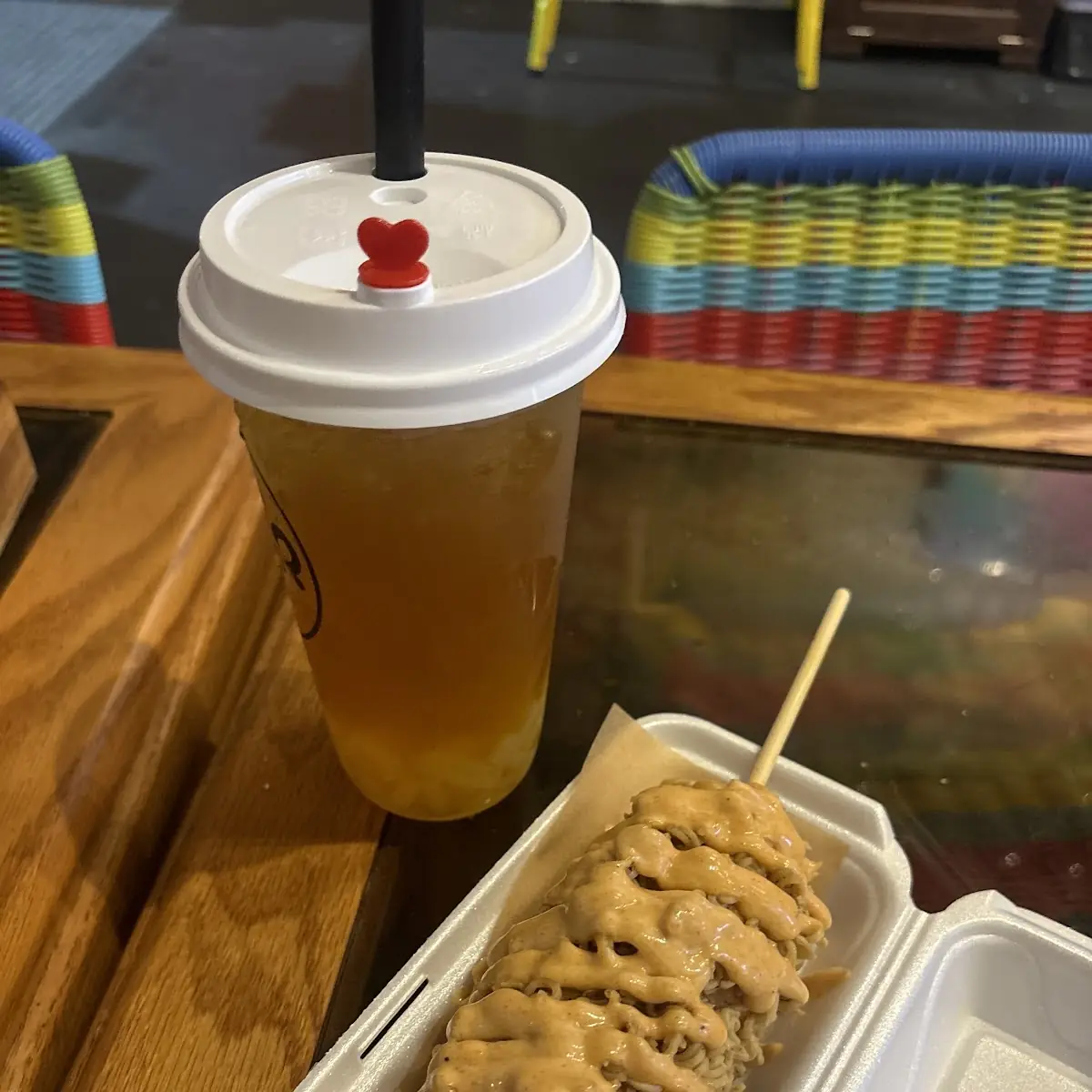 Mango Tea Y Corn Dog Cheese and Sause