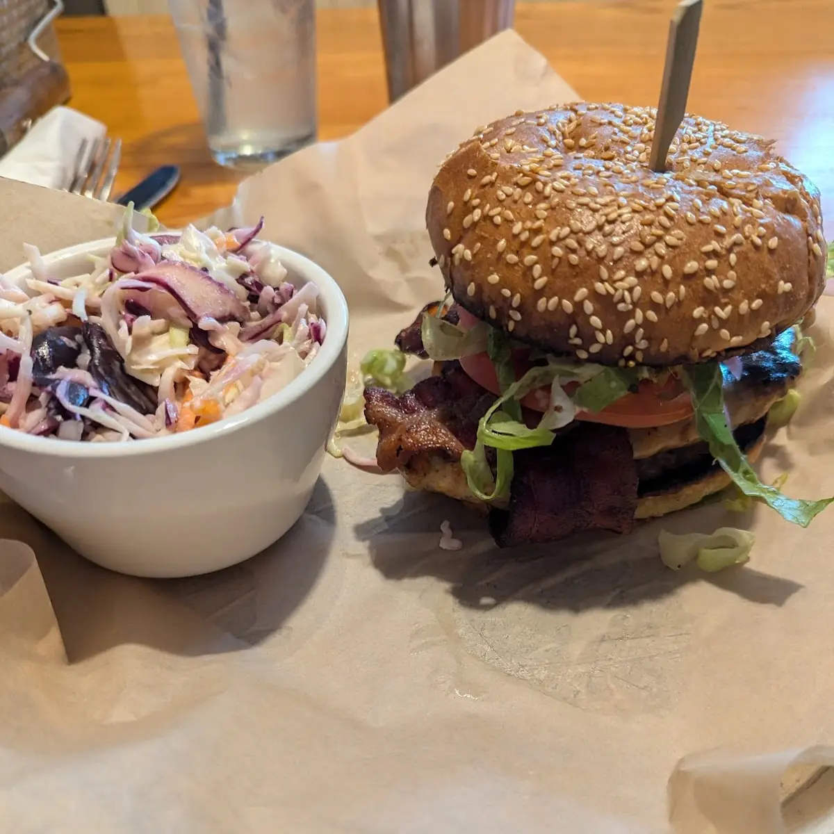 Bacon Burger and Coleslaw