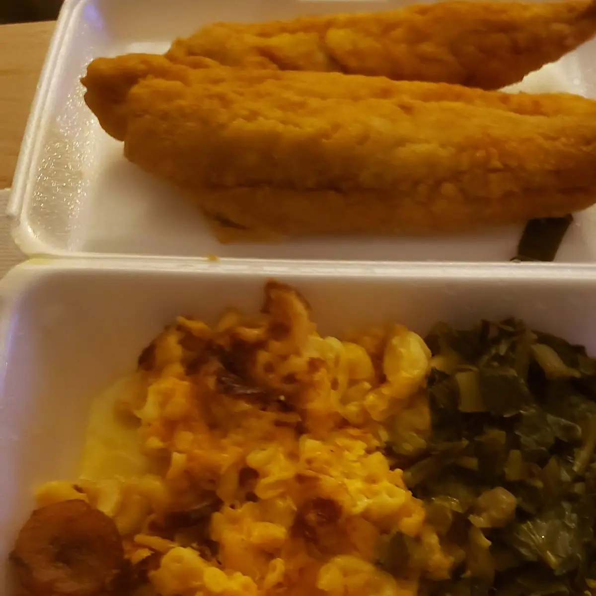 Fish w Mac & Cheese Collard Greens