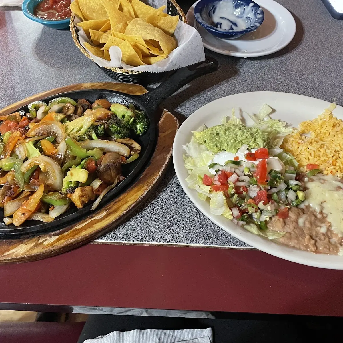 Chicken Beef and Shrimp Fajitas