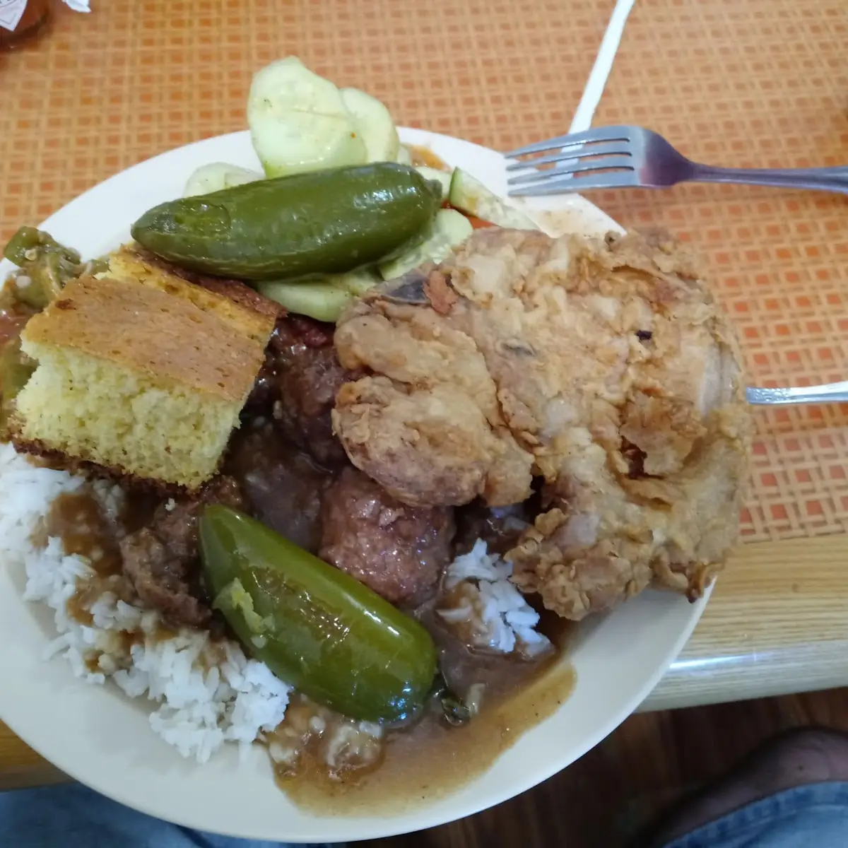Fried Pork Chop Meat Ball Jalapeños and Cornbread