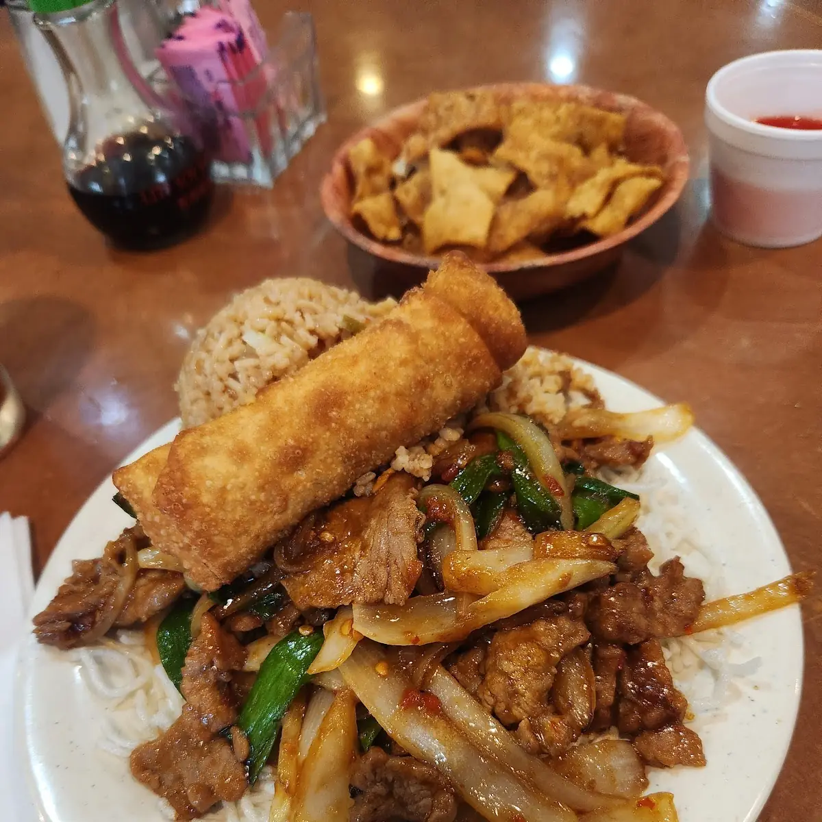 Mongolian Beef with Egg Roll