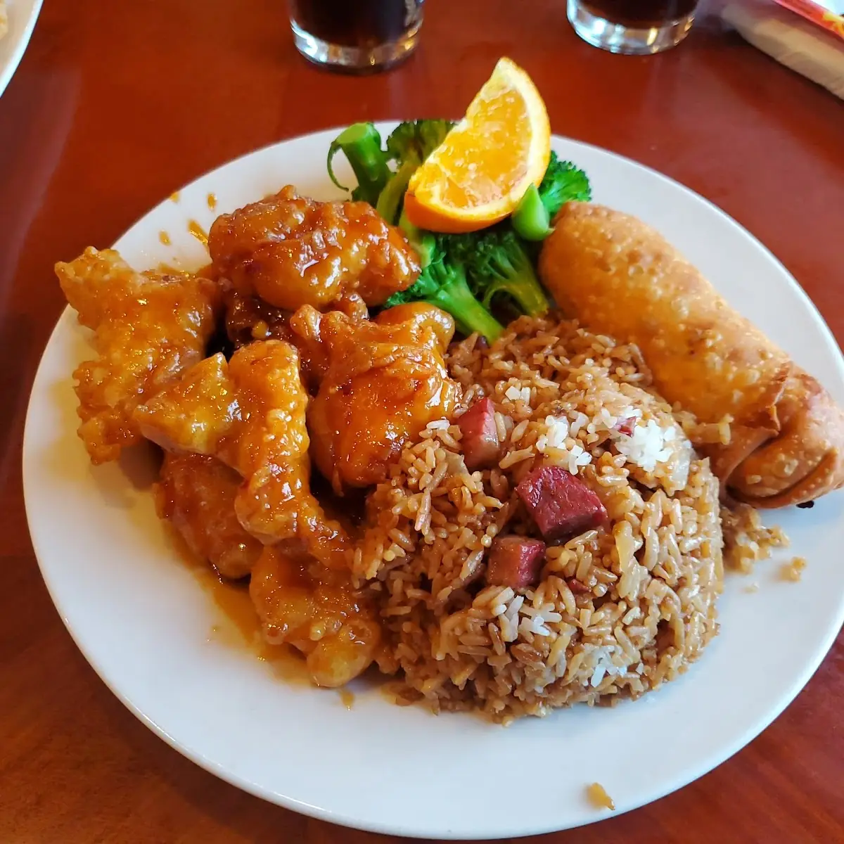 Orange Chicken with Egg Roll and Fried Rice