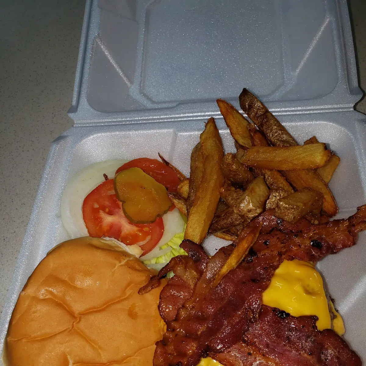 Deluxe Double Bacon Cheeseburger and Hand Cut Fries