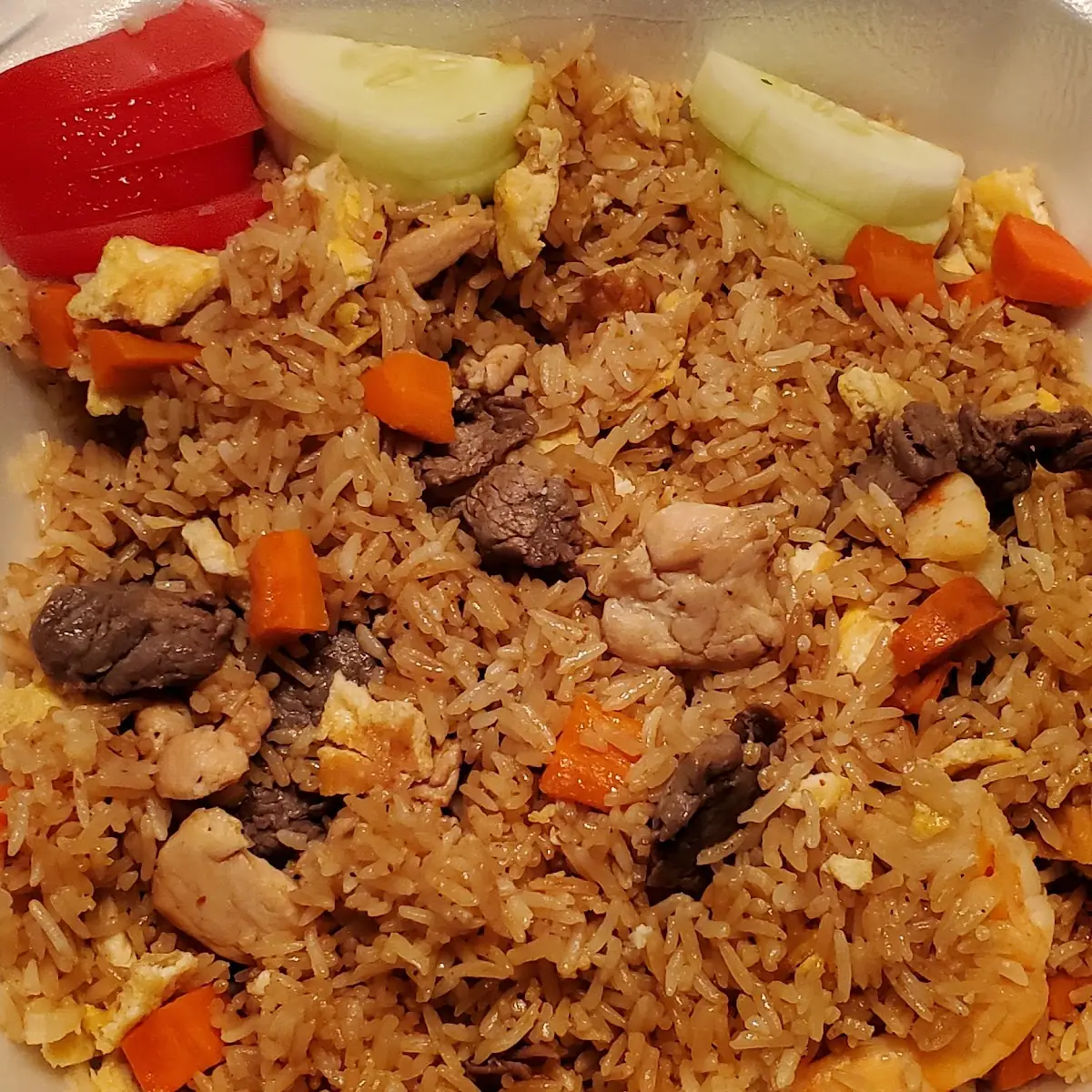 Beef Fried Rice with Shrimp and Chicken