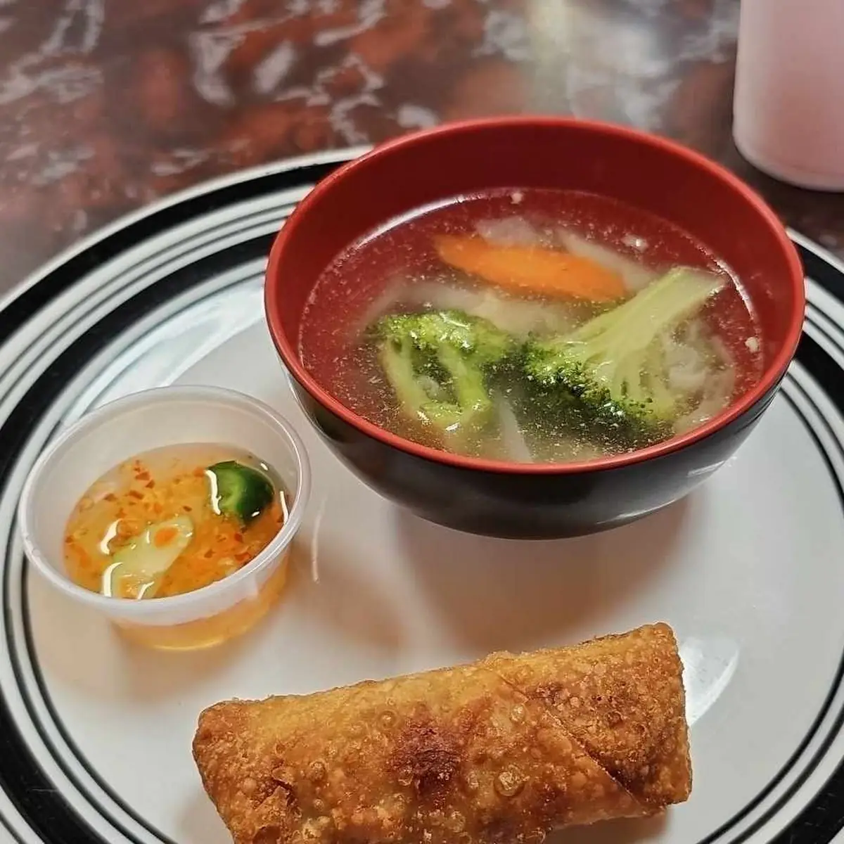 Chicken and Vegetable Soup with a Chicken Eggroll