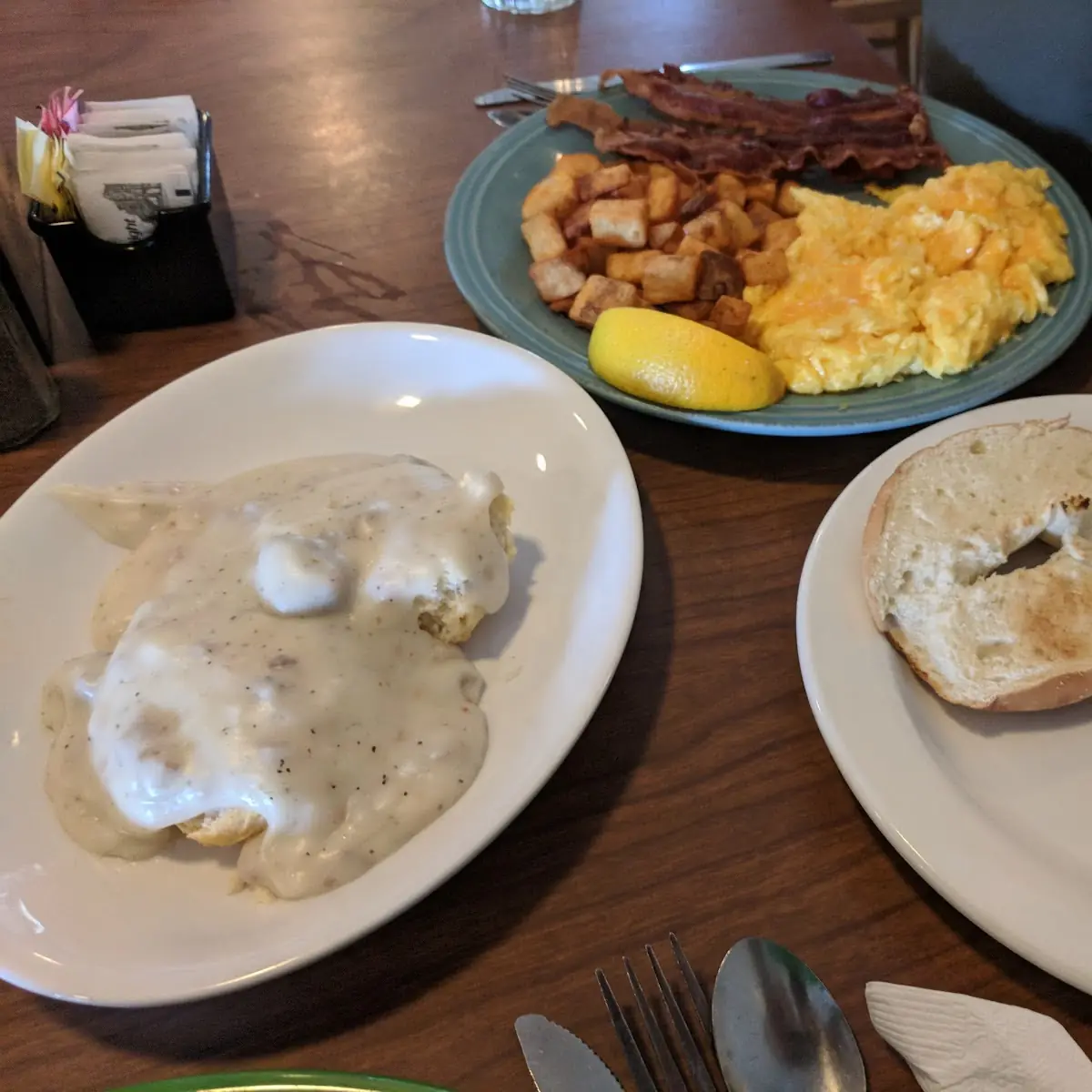 Eggs Biscuits and Gravy and Hash Browns
