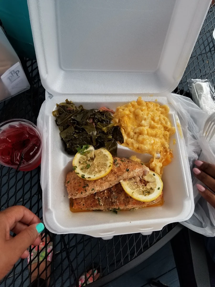 Salmon Mac & Cheese Collard Greens