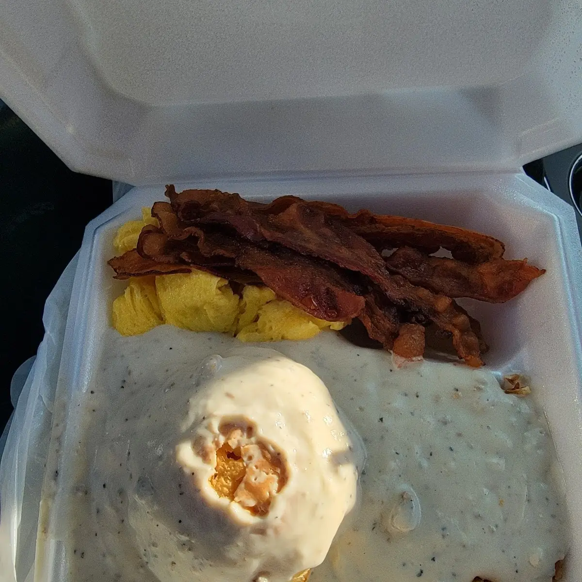 Bacon Eggs Hashbrowns Biscuits and Gravy