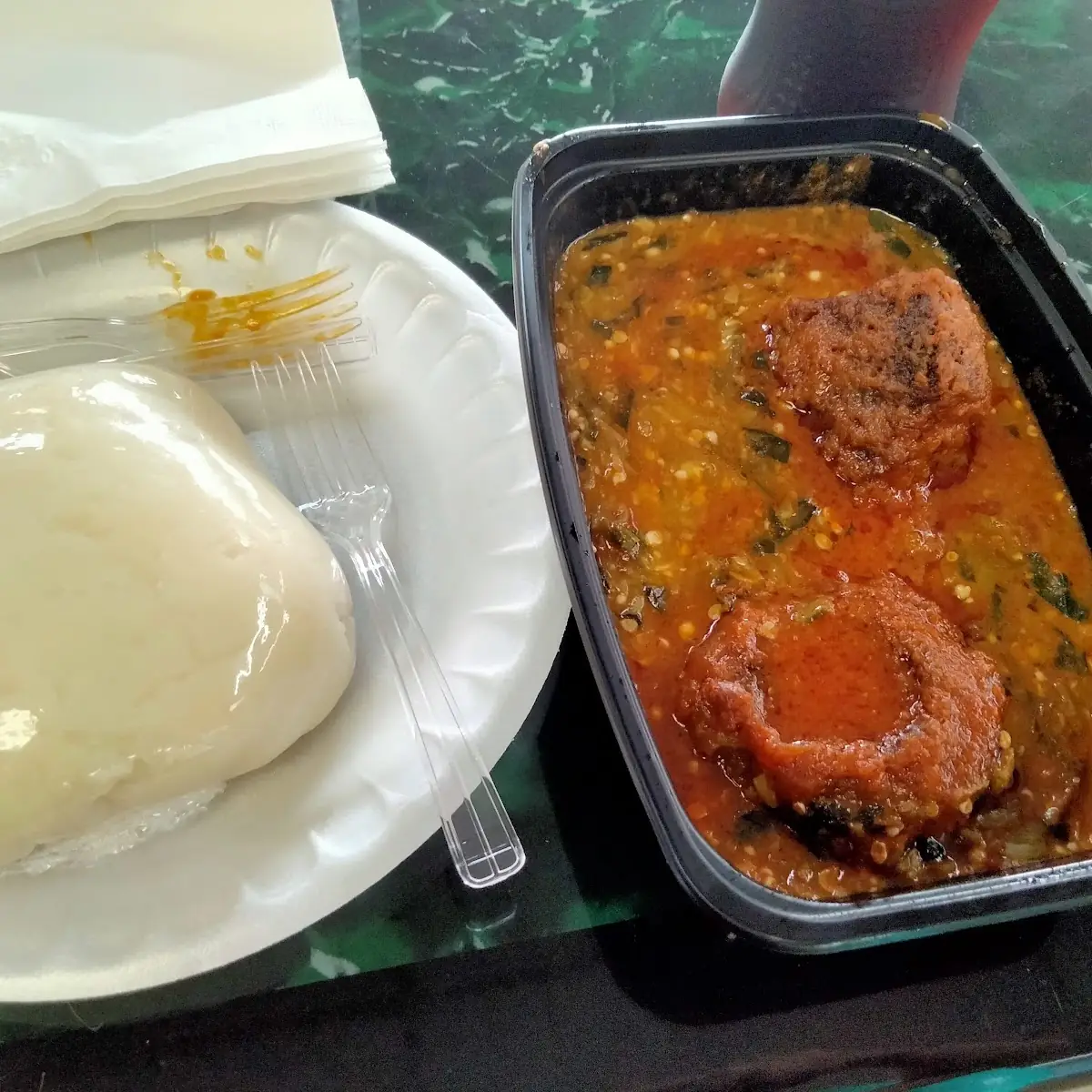 Fufu and Spinach Stew Beef