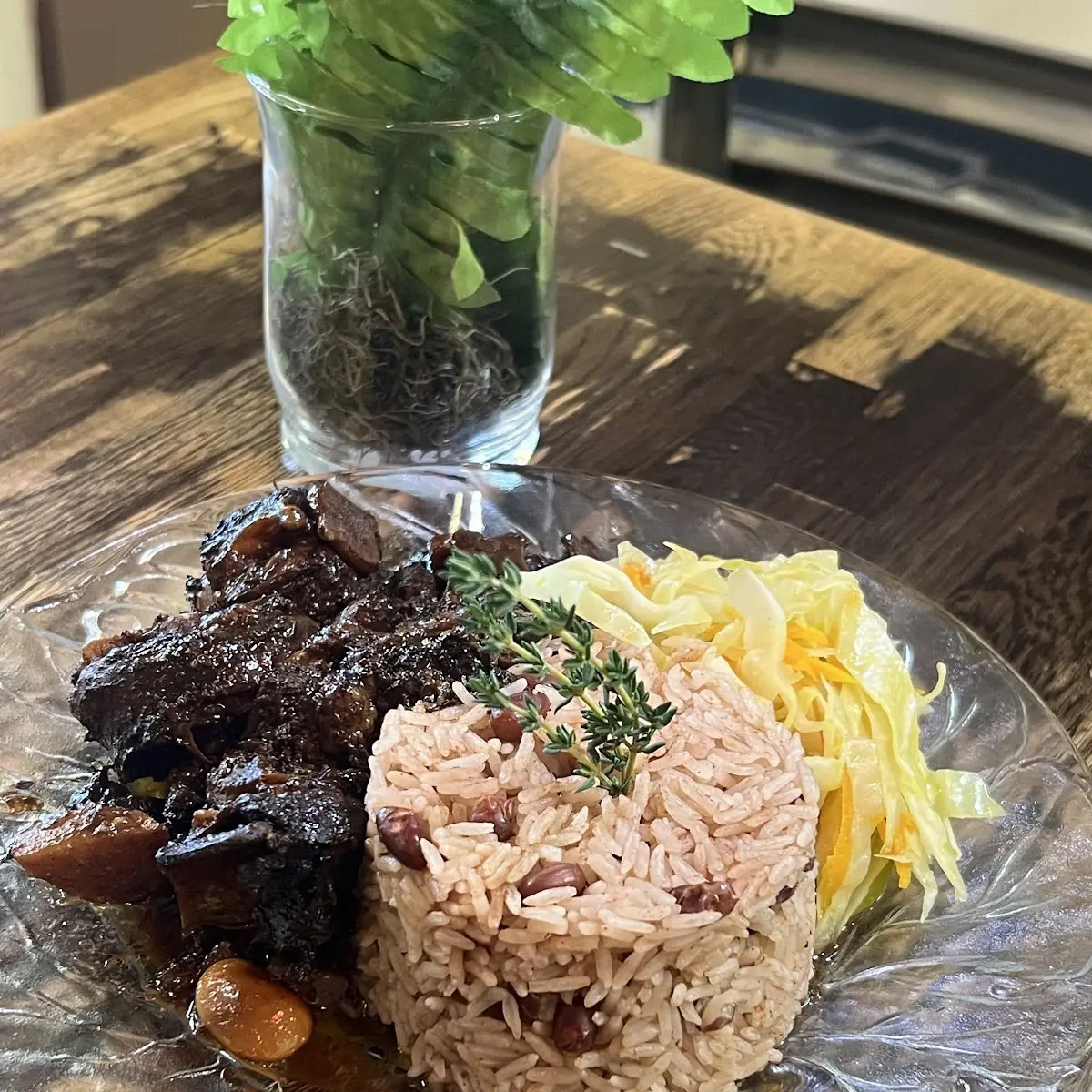 Oxtails Rice and Beans Steamed Mixed Vegetables