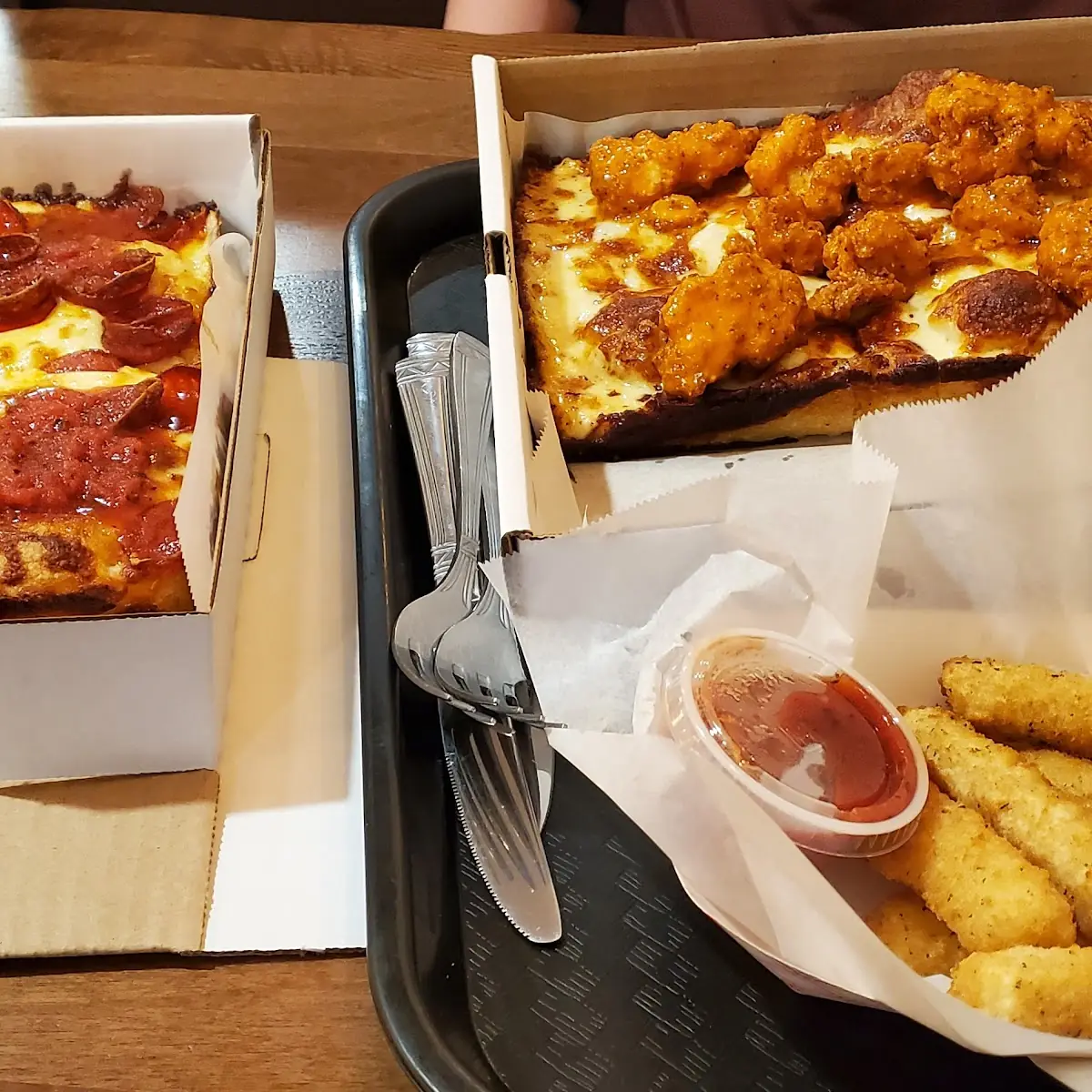 Pepperoni on Left Buffalo Chicken on Right