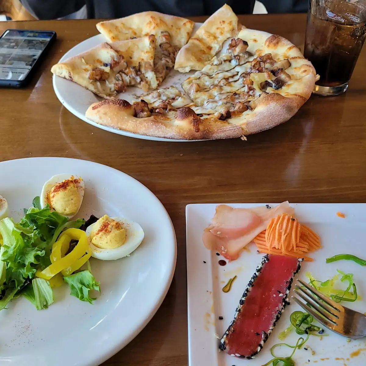 Deviled Eggs Sashimi Tuna and Pork Belly Apple Pizza