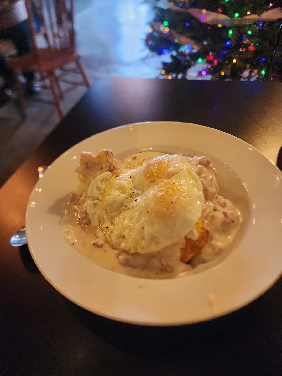 Biscuits and Sausage Gravy with Two Eggs